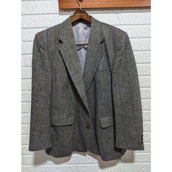 Charing Cross Men's Black & Gray Herringbone Long-Sleeve Tweed Blazer Jacket Siz